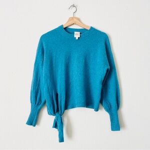 Cinq a Sept XS 100% cashmere blue side tie sweater